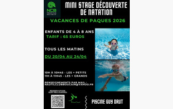 Les inscriptions au mini stage initiation aquatique Vacances Printemps 2026 sont ouvertes