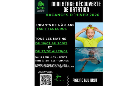 Les inscriptions au mini stage initiation aquatique Vacances Hiver 2026 sont ouvertes