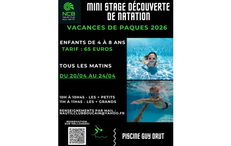Les inscriptions au mini stage initiation aquatique Vacances Printemps 2026 sont ouvertes